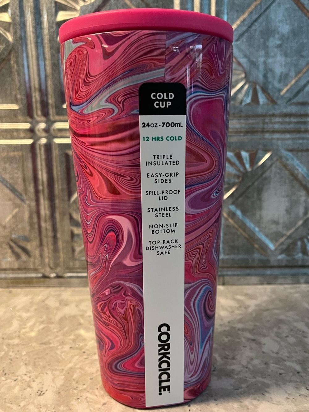 Corkcicle Pink Marble 24oz Cold Cup Tumbler